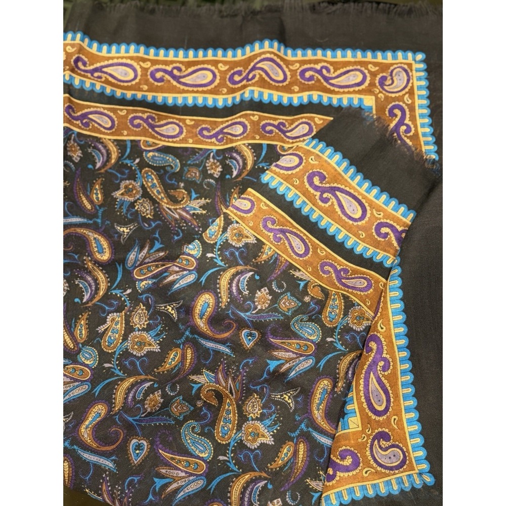 Vintage Casca for Magid Wool Scarf Black Paisley Dark Academia Fringe Square‎